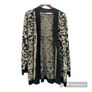 Jaclyn Smith Collection Women’s Open Front Cardigan Floral Black Gold XL